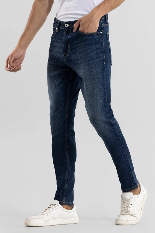 men's elastic waist pants-Cerulean Mid Blue Skinny Jeans