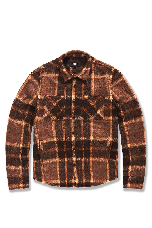 men's warm shirts-Big Men's Vandal Flannel Shacket (Brown)