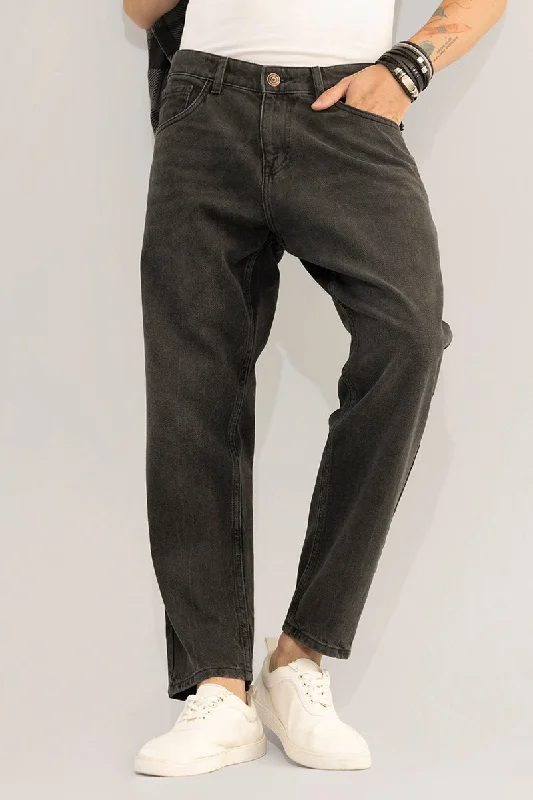 men's tailored pants-Dusk Washed Black Baggy Fit Jeans