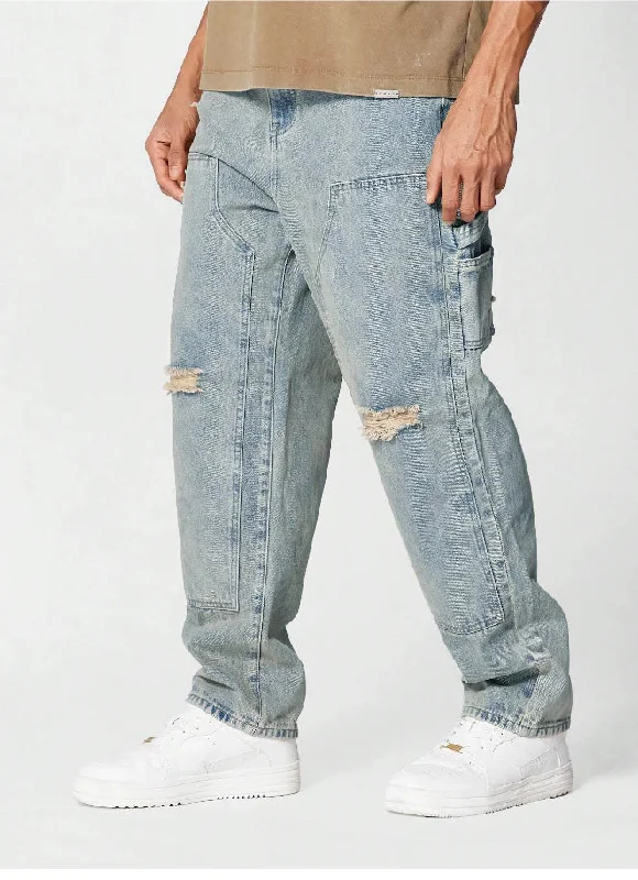 men's recycled pants-Retro Sunbeam Distressed Carpenter Jeans