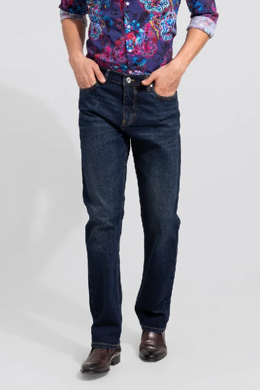 men's straight jeans-Boogie Dark Blue Straight Fit Jeans