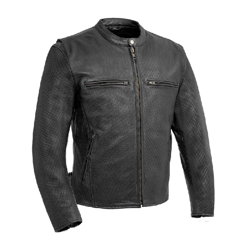 men's puffer jackets-Turbine Men's Motorcycle Perforated Leather Jacket