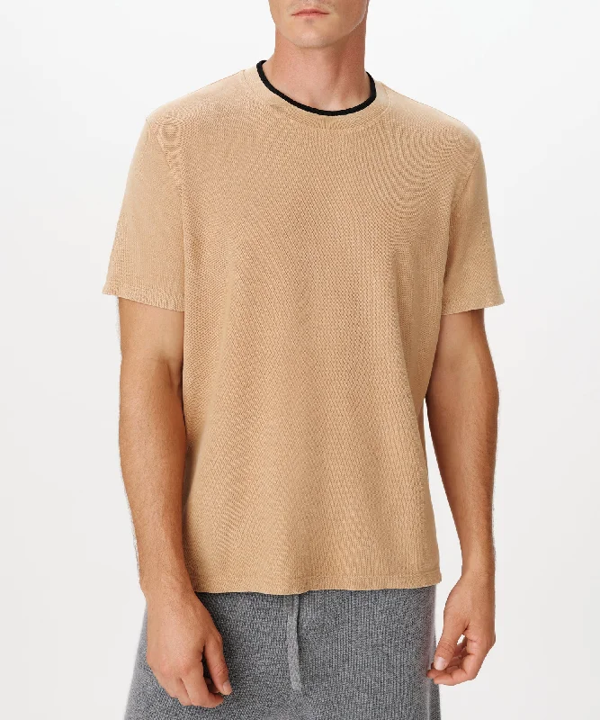 men's designer t-shirts-Pique with Chroma Wash Short Sleeve Tee - Desert Tan