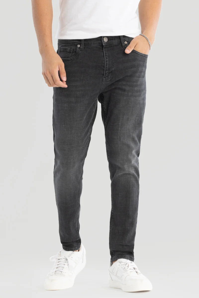 men's linen trousers-Charcoal Grey Plain Skinny Fit Jeans