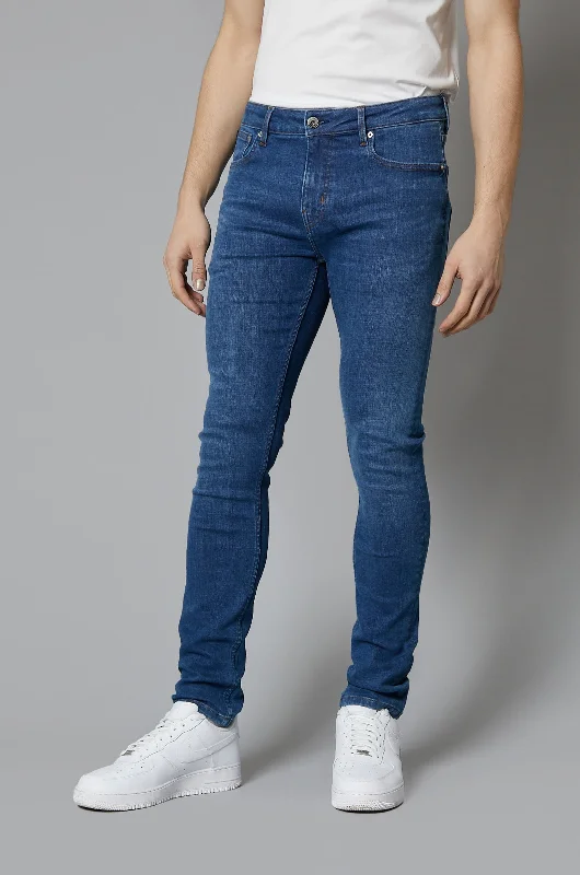 men's stylish fit pants-Nevada Skinny Fit Jeans In Mid Blue