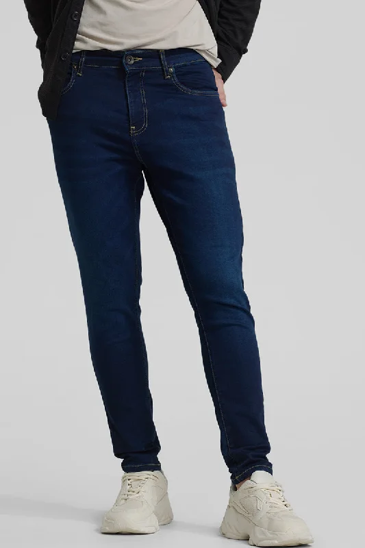 men's travel pants-Navy Skinny Fit Jeans