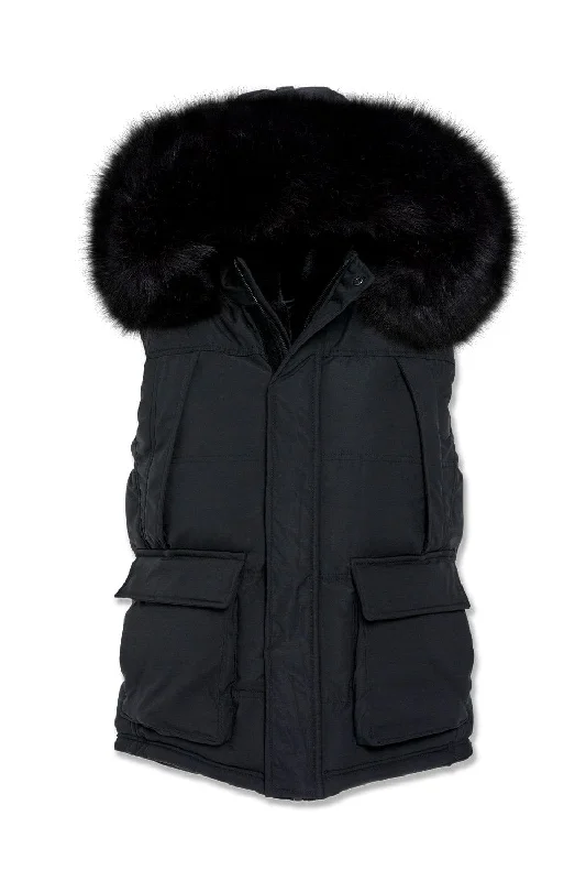 men's eco-friendly vests-Big Men's Yukon Fur Lined Puffer Vest (Black)