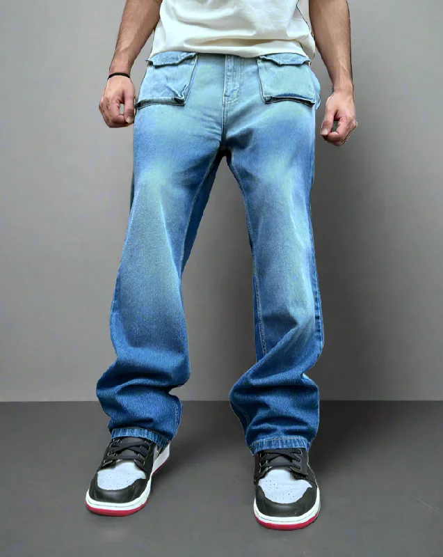 men's business pants-Oh So Blue Shades Loose Straight Fit Jeans