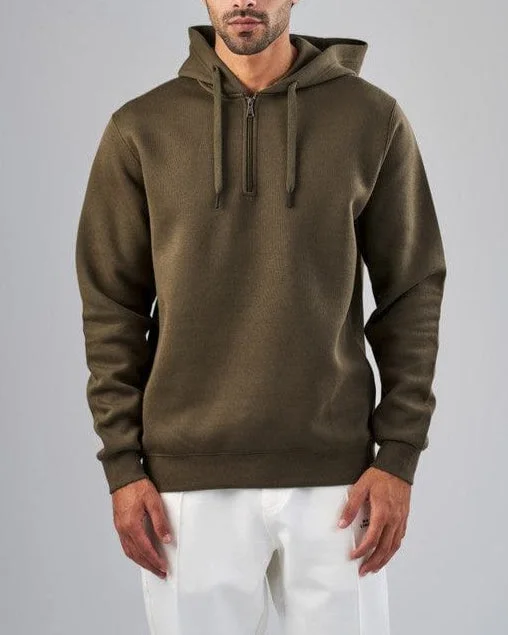 men's durable sweatshirts-Half-Zip Hoodie   - OLIVE