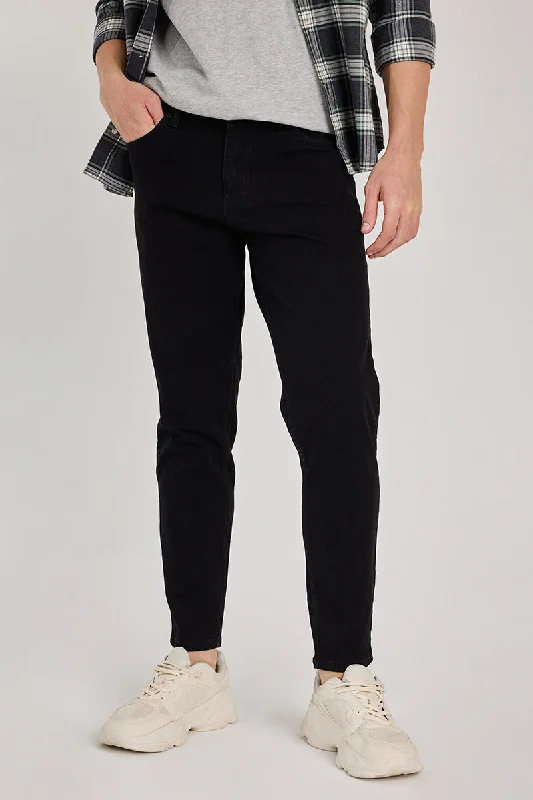 men's cropped pants-Black Tapered Fit Jeans