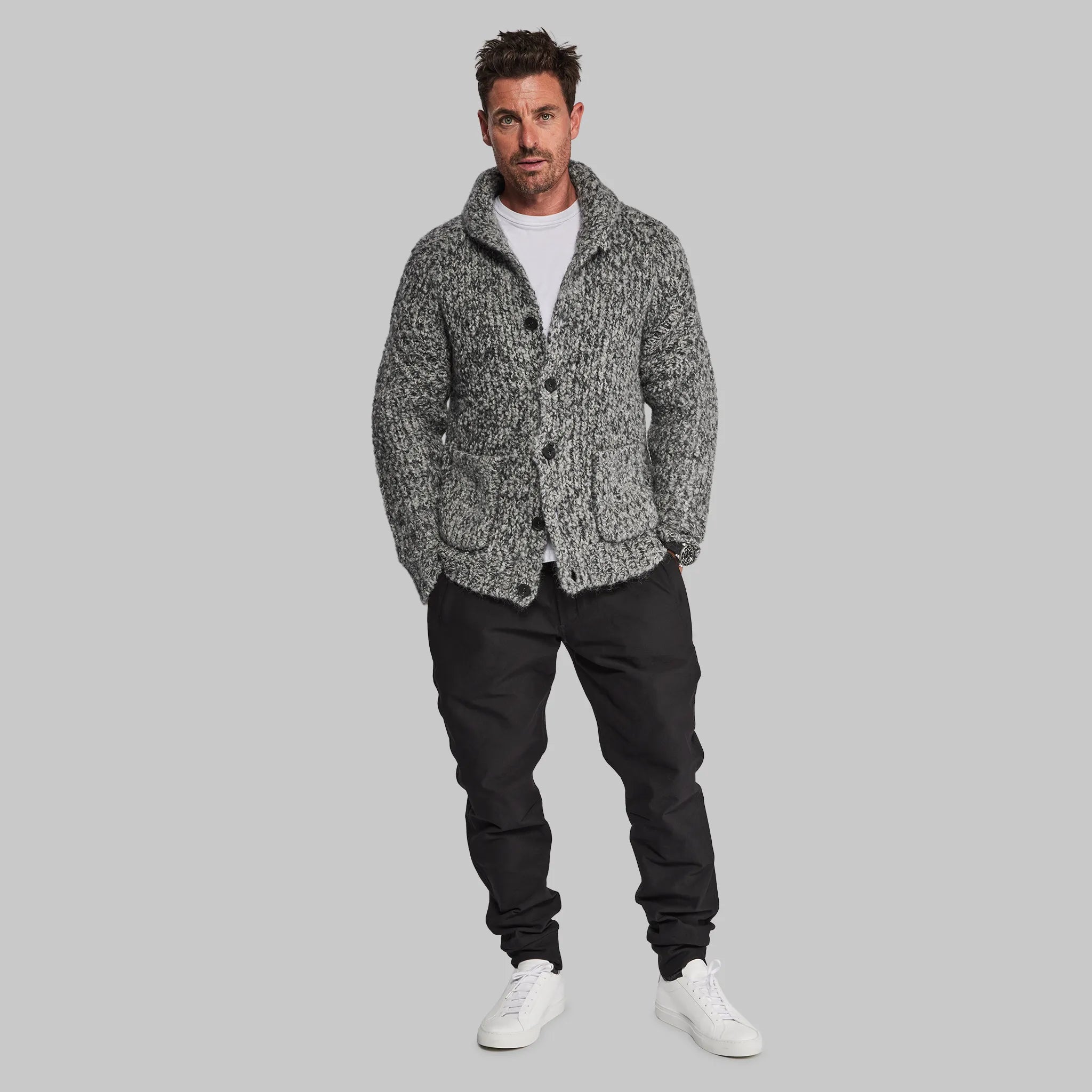 men's lightweight travel sweaters-Sub Zero Cardigan. Grey Marl edition