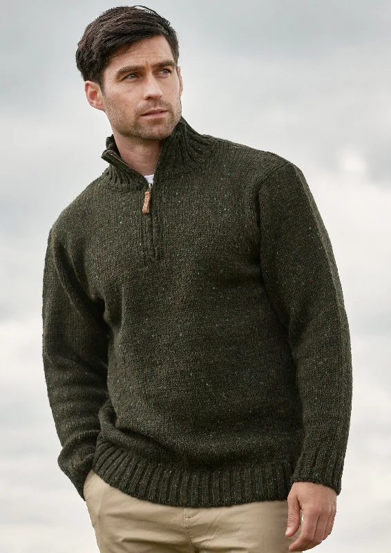 men's cable knit sweaters-Donegal Wool Mens Half Zip Sweater | Green