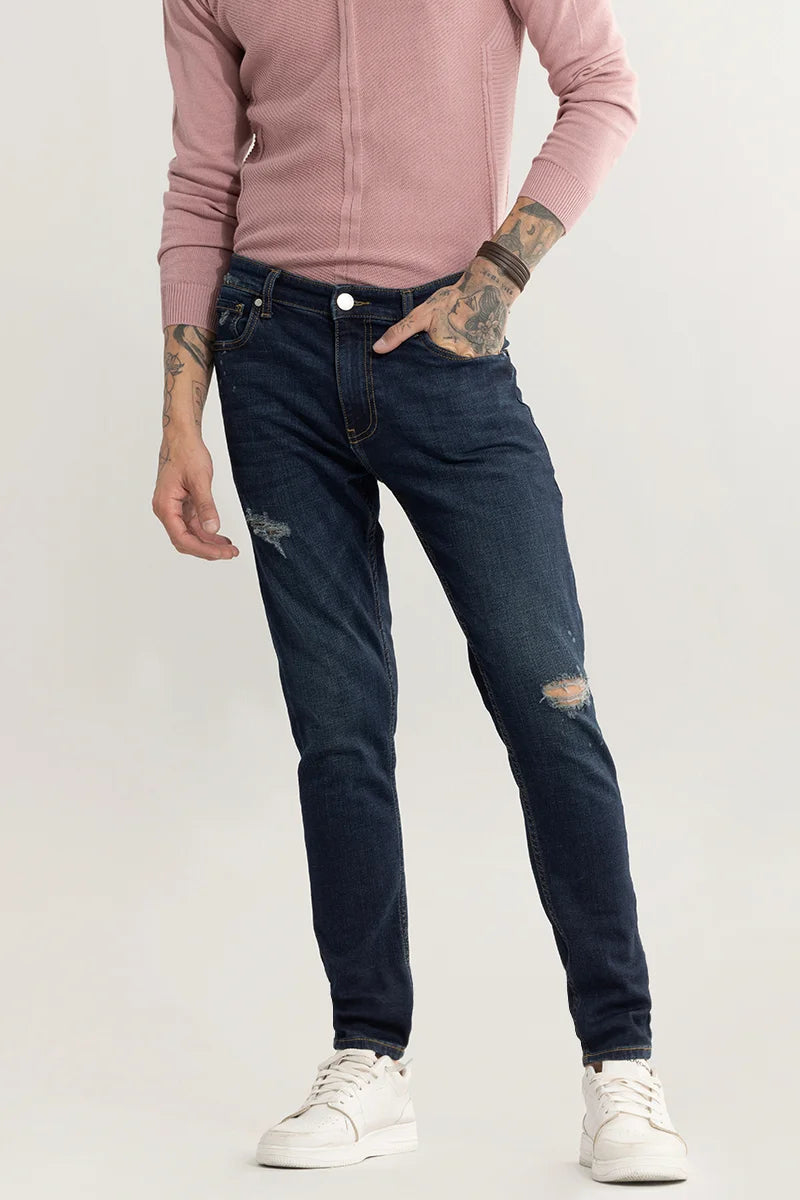 men's casual pants-Ripple Blue Skinny Jeans