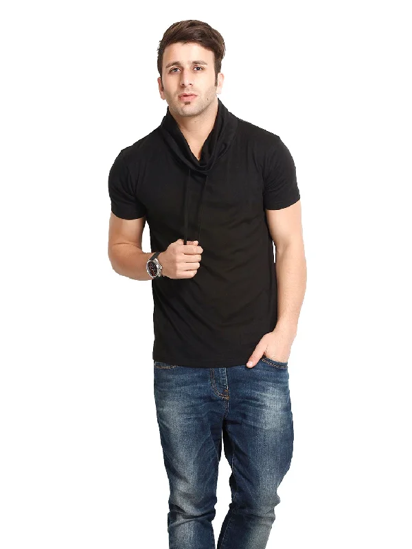 men's novelty t-shirts-Black Round Neck T-Shirt