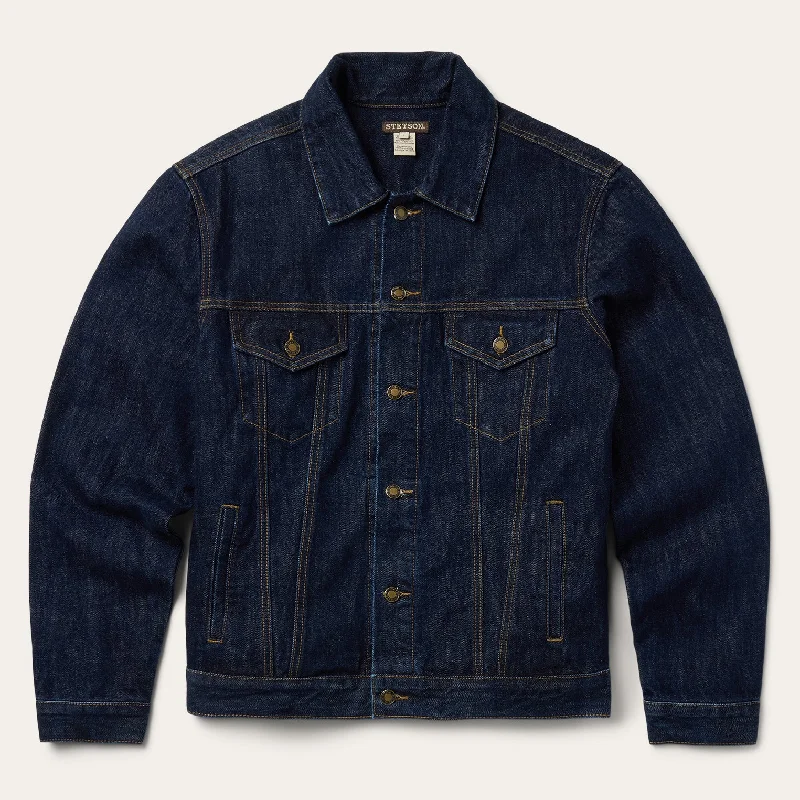 men's athletic jackets-Raw Denim Trucker Jacket