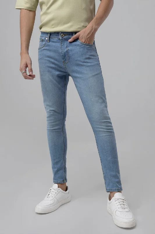 men's luxury trousers-Rijjo Sky Blue Skinny Jeans