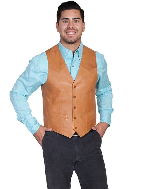 men's tailored vests-Scully Men's Western Lambskin Button Front Vest - Ranch Tan