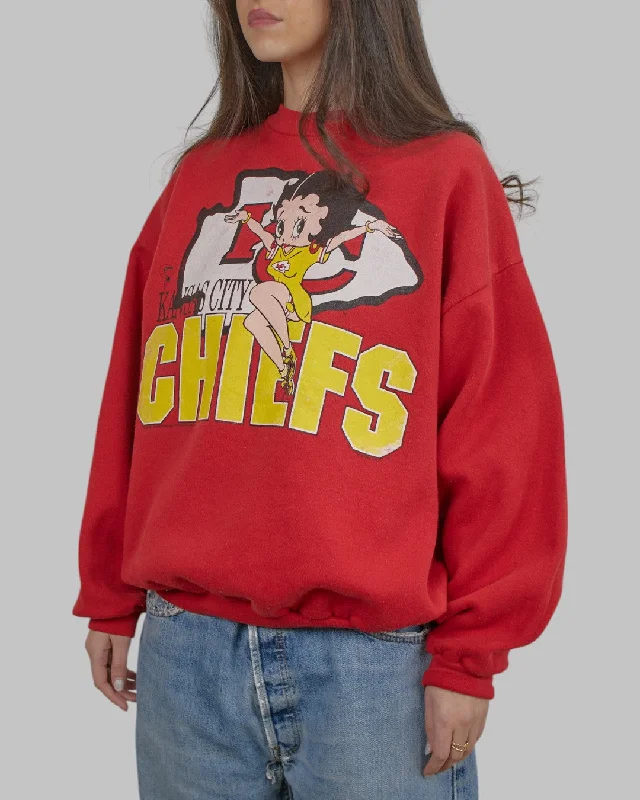 men's windproof sweatshirts-(L) 90s Betty Boop Kansas City Chiefs