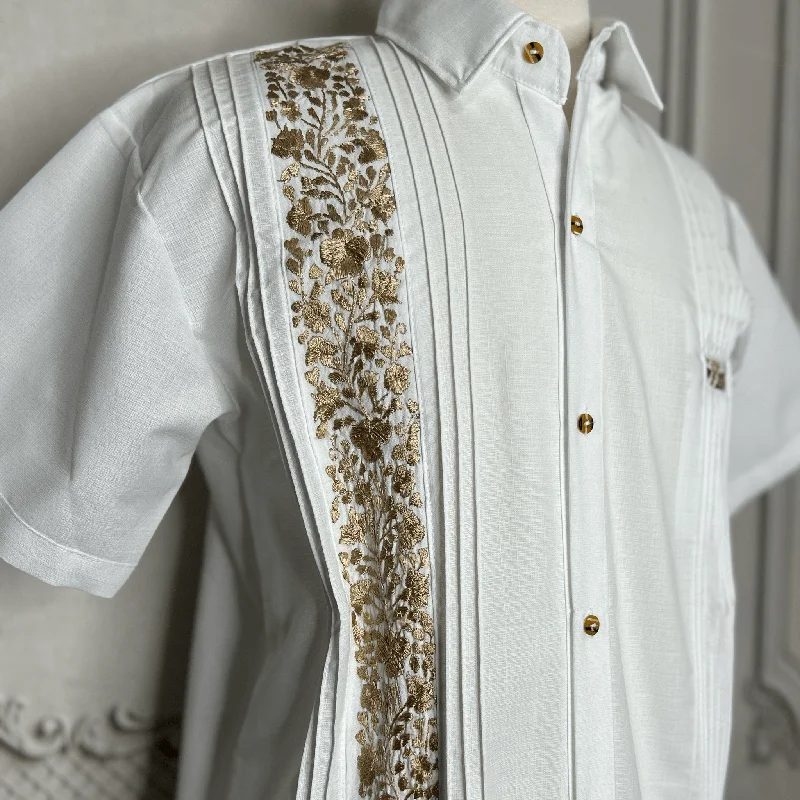 men's streetwear shirts-San Antonino Men's Linen Guayabera - Gold