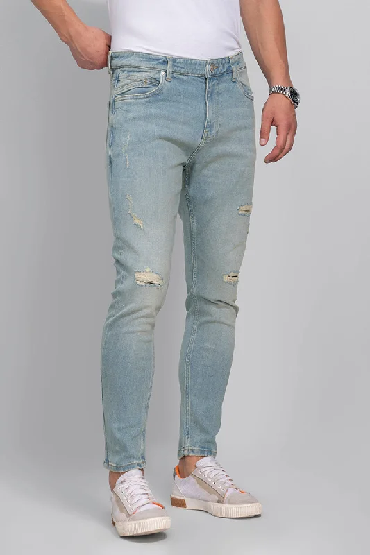 men's relaxed fit pants-Exquisite Grunge Blue Skinny Jeans