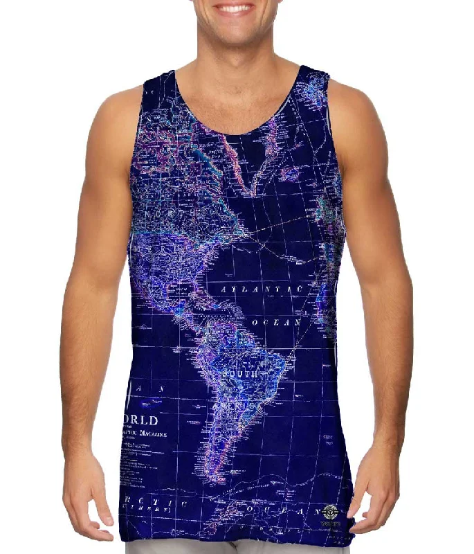 men's tank top for daily use-World Map Neon Close