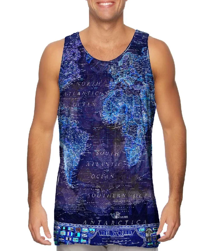 men's tank top versatile wear-World Map Neon