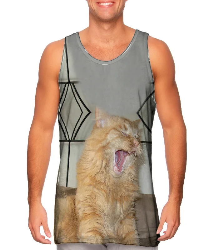 men's tank top collection-Yawning White Cat