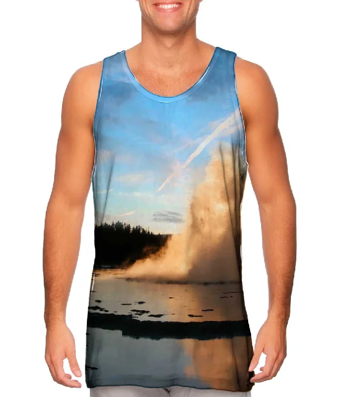 men's tank top summer-Yellowstone Park Geyser Sunset