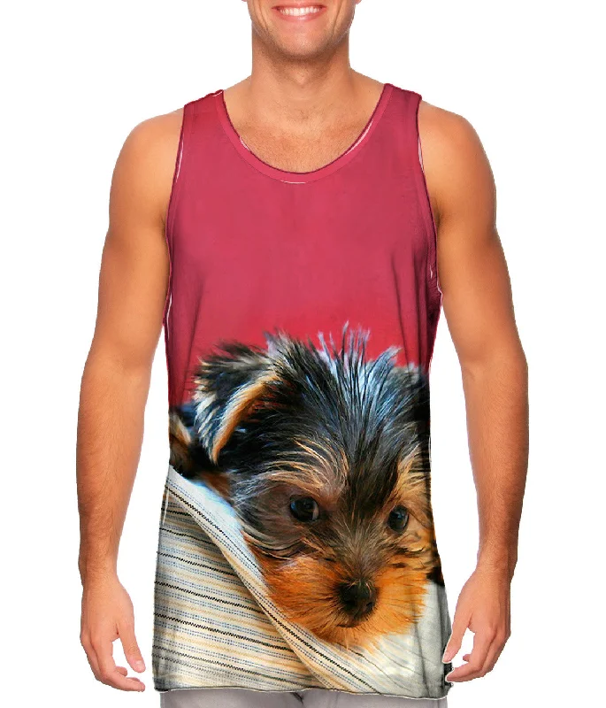 men's tank top lightweight-Yorkie On Bed